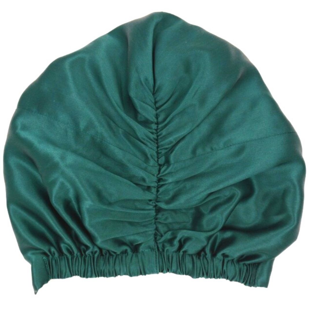 JOLIE SILK TIE TURBAN. EMERALD BACK VIEW. The One That Works. Mulberry Silk Hair Wrap. Silk Hair Bonnet. Silk Bonnet. Emerald Green Silk Wrap ONYX black Silk Wrap NAVY Blue Silk Wrap PINK SILK Wrap